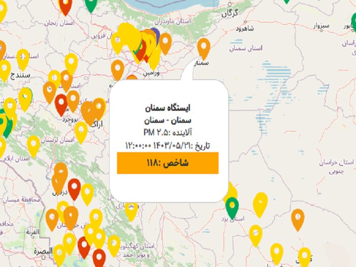 کیفیت هوای سمنان «ناسالم برای گروه‌های حساس» است