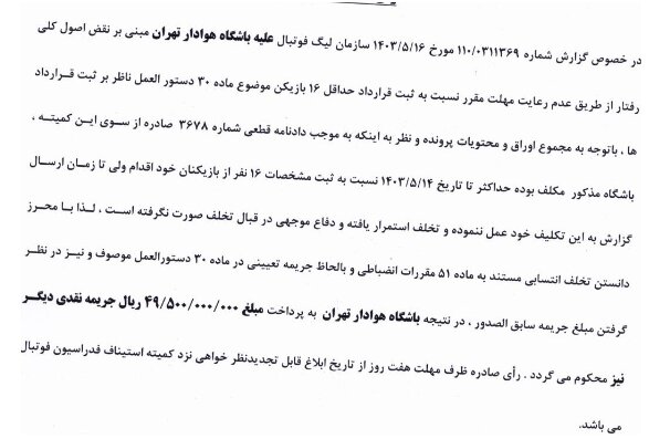 اعلام آرای کمیته انضباطی برای ۴ باشگاه لیگ برتری
