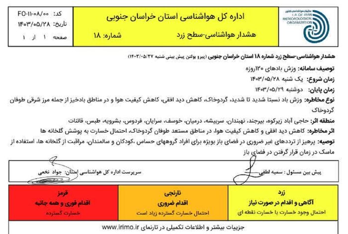 تداوم توفان گرد و خاک در خراسان جنوبی