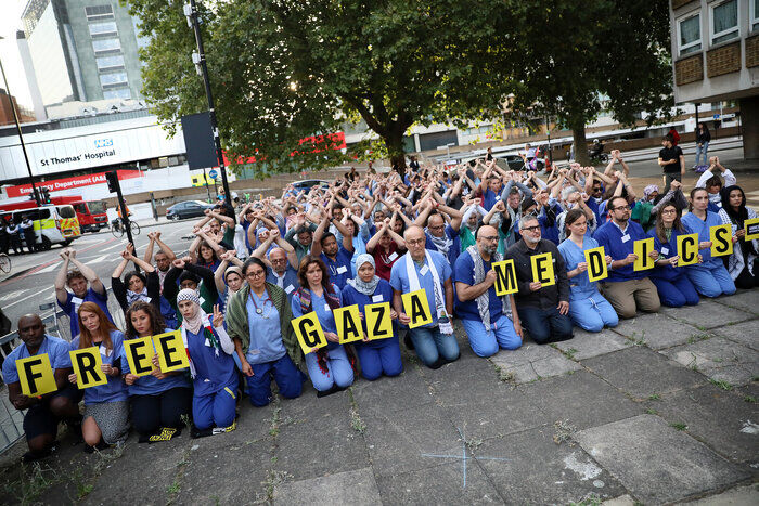 British medical workers hold pro-Palestinian sit-in in London