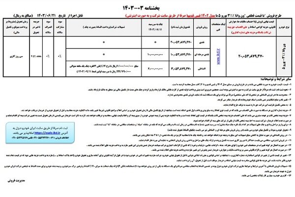 طرح فروش نقدی و اقساطی ون وانا ایران‌خودرو دیزل با قیمت قطعی و تحویل فوری