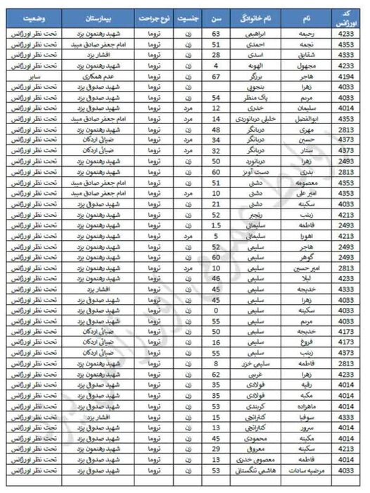 اسامی مصدومان حادثه  اتوبوس اسکانیا در محور یزد به طبس اعلام شد