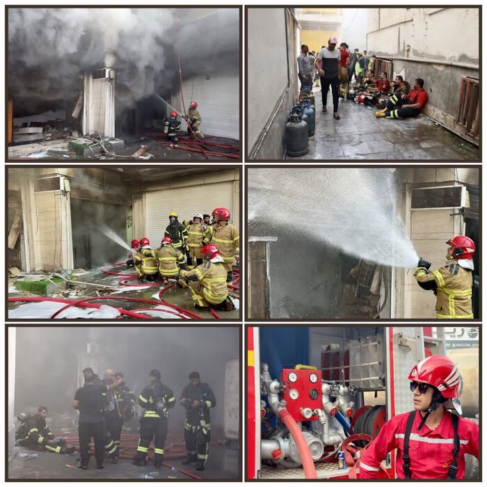 بازار قدیم قشم در آتش / تلاش برای مهار آتش سوزی 1 تلاش برای مهار آتش سوزی در بازار قدیم قشم ادامه دارد