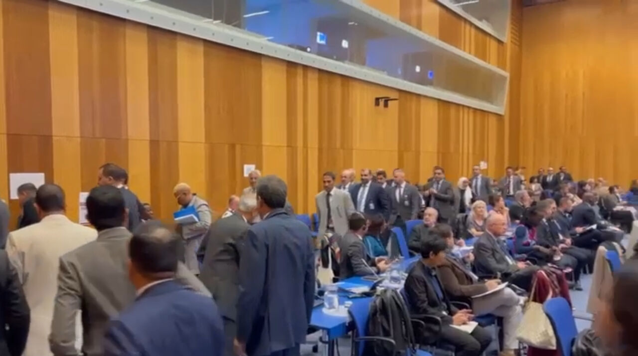 Representatives of countries exit UN conference hall during speech Zionist regime envoy