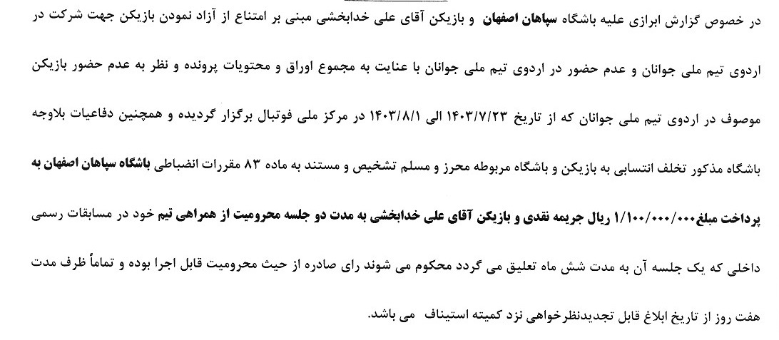 جریمه ۱۱ باشگاه فوتبال به دلیل همکاری نکردن با تیم فوتبال امید