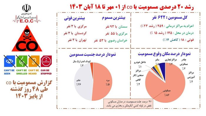 افزایش ٢٠ درصدی مسمومیت ناشی از گاز مونوکسید کربن در پاییز امسال