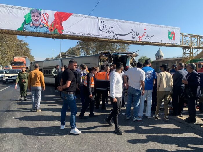 حانباختن یکی از مسافران حادثه واژگونی اتوبوس جاده گرگان- کردکوی+ تصاویر