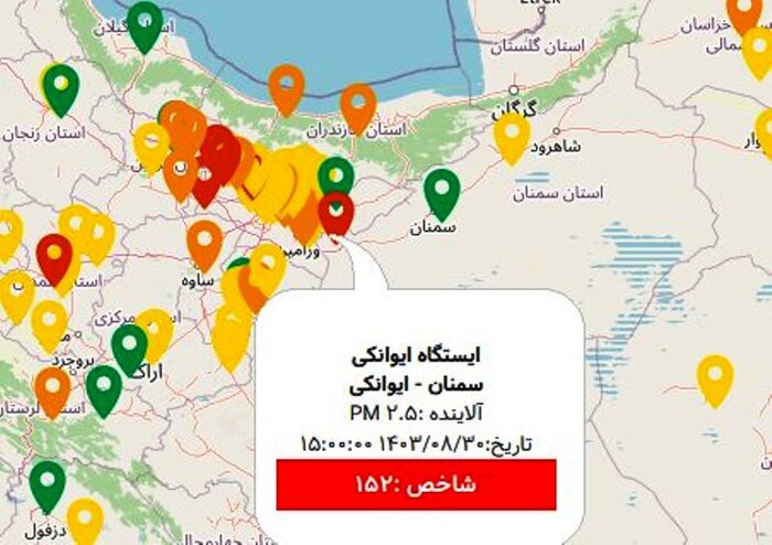 کیفیت هوای ایوانکی گرمسار دوباره قرمز و ناسالم شد