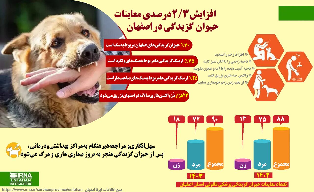 اینفوگرافیک| افزایش ۲.۳ درصدی معاینات حیوان گزیدگی در اصفهان