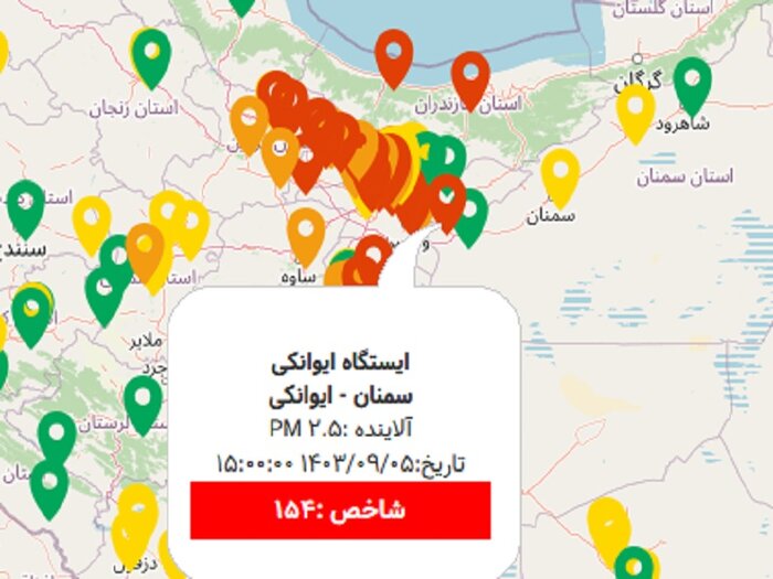 هوای ایوانکی گرمسار برای همه گروههای سنی ناسالم شد