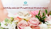 تسهیلات ازدواج بانک توسعه تعاون از ۱۶ هزار میلیارد ریال گذشت