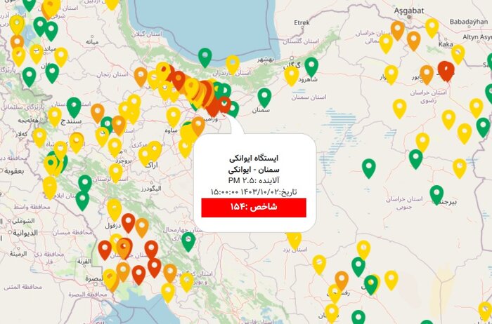 کیفیت هوای ایوانکی گرمسار در وضعیت قرمز و ناسالم قرار گرفت