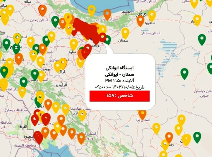 کیفیت هوای ایوانکی گرمسار قرمز و برای همه ناسالم شد