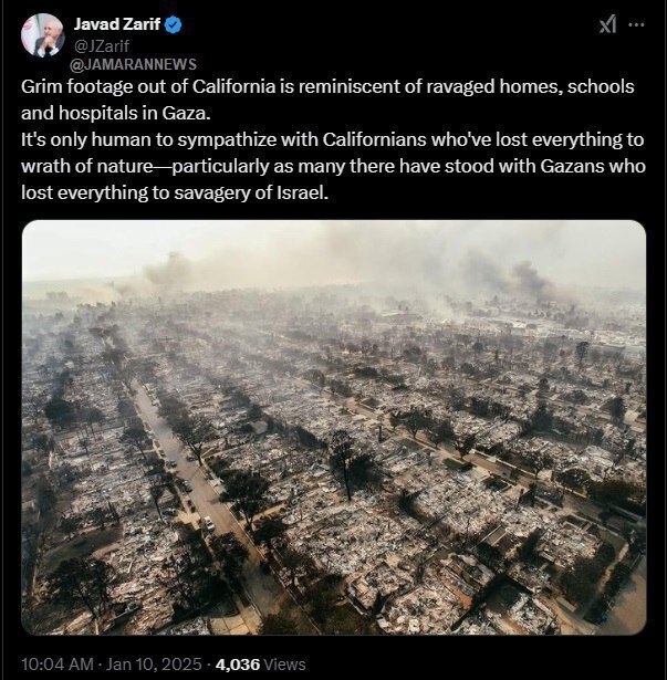 Les images sombres de la Californie nous rappellent Gaza (Zarif)