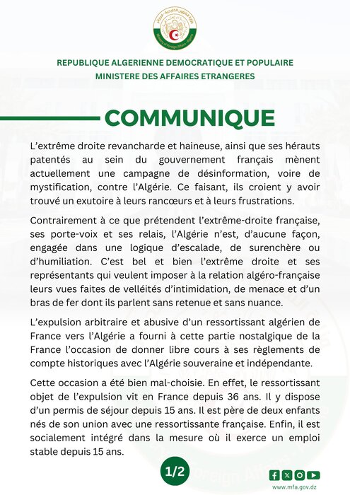 Influenceur expulsé: l'Algérie dénonce une «campagne de désinformation» de la France