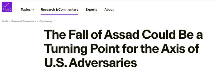 اندیشکده رند: سقوط سوریه دشمنان آمریکا را متحدتر کرد