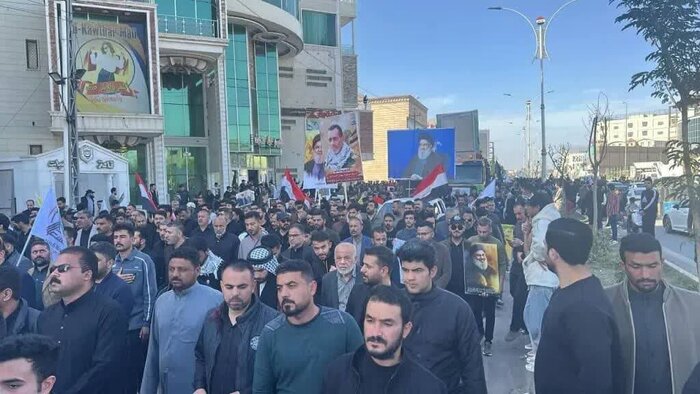 ادای احترام مردم عراق به سید حسن نصرالله؛ تشییع نمادین پیکر شهید مقاومت