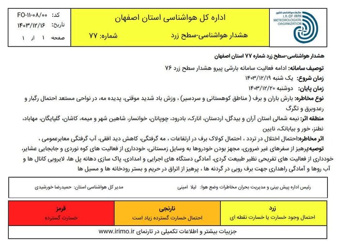 بیشترین بارش اصفهان در سمیرم ثبت شد