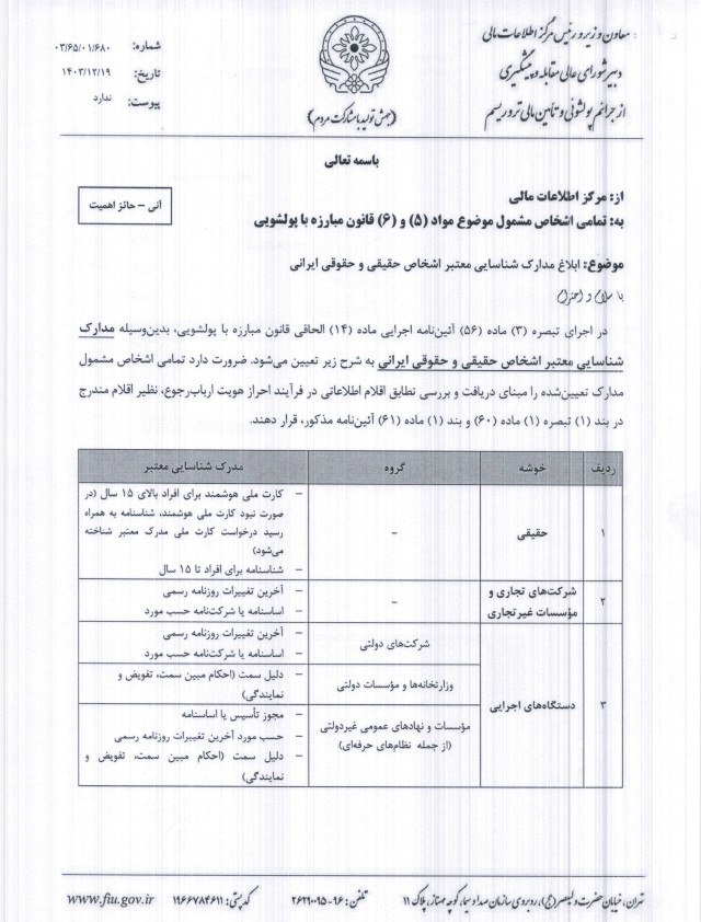 مدارک هویتی مورد تأیید بانکها، بیمهها و دفاتر اسناد رسمی اعلام شد