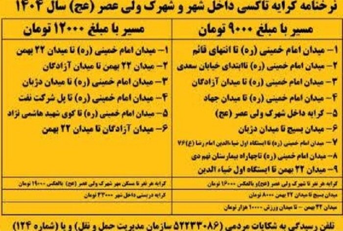 نرخ کرایه تاکسی در تربت حیدریه افزایش یافت