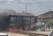 یک دستگاه کامیون عراقی در مرز پرویزخان آتش گرفت