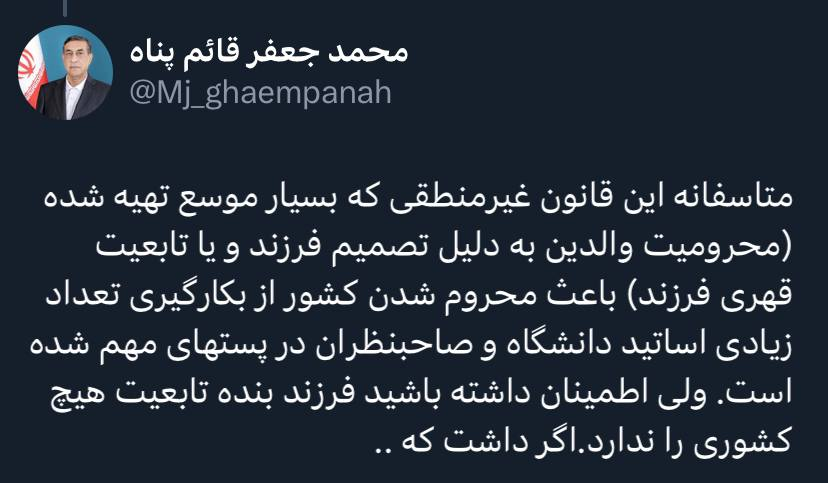 معاون اجرائی پزشکیان: فرزندم تابعیت هیچ کشوری ندارد/ظریف یکی از دلسوزان است