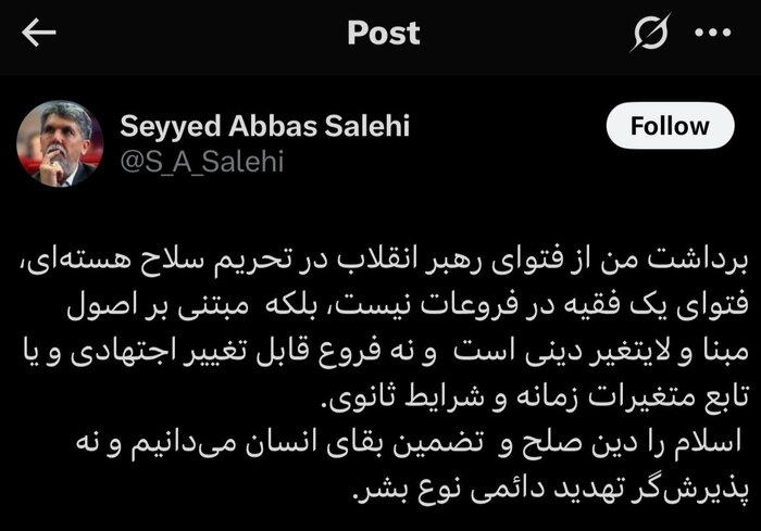 صالحی: اسلام را دین صلح و تضمین بقای انسان میدانیم