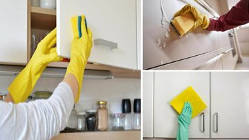 آشپزخانه درخشان؛ رازهای پاک کردن چربی کابینت‌ها!