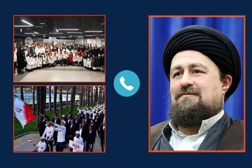 تماس تلفنی سیدحسن خمینی با کاروان ورزش دانش آموزی ایران در المپیک صربستان