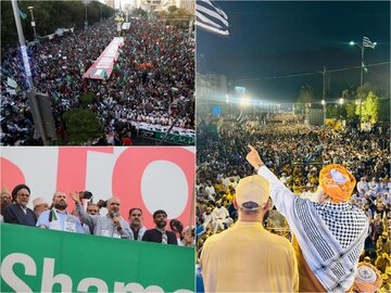 هزاران نفر از حامیان فلسطین در اجتماع بزرگ "  مرگ بر اسرائیل " در پاکستان شرکت کردند+ فیلم