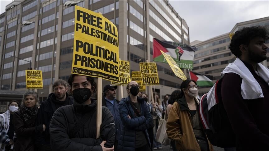 اعتراض دانشجویان حامی فلسطین در آستانه دیدار وزیر صهیونیستی از آمریکا
