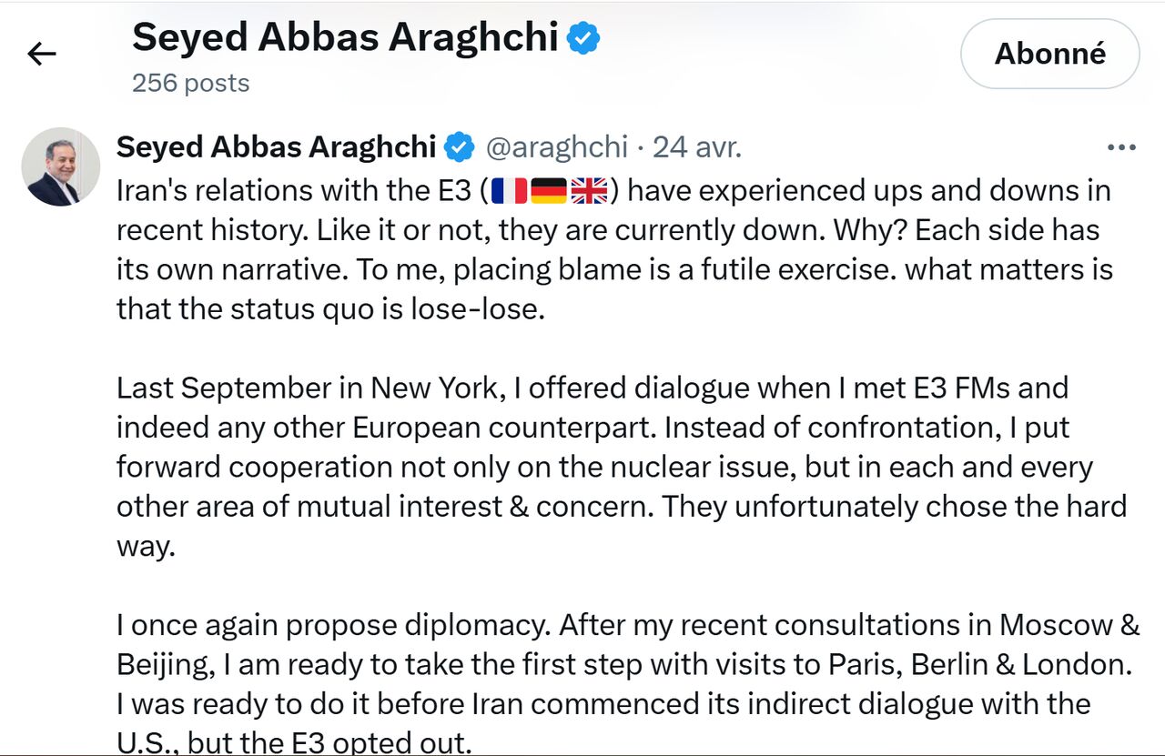 La France se montre ouverte face à la note d'Araghchi à-propos des contacts parallèles avec les Etats-Unis et l'Europe