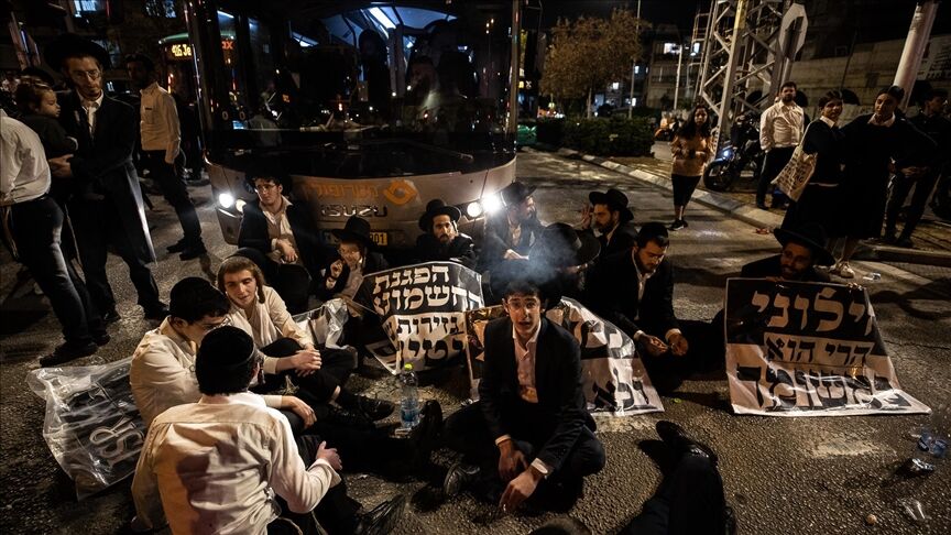 Ultra-Orthodox Jews protest mandatory military service in Tel Aviv