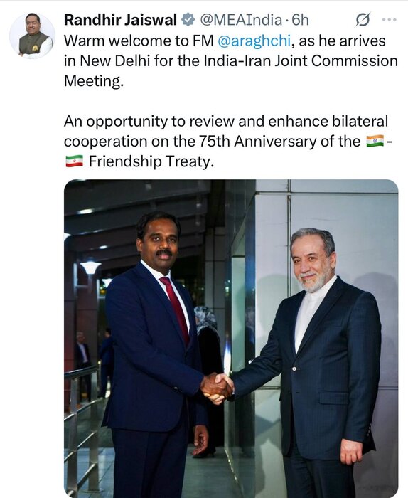استقبال گرم هند از عراقچی؛ تاکید بر تقویت روابط تهران - دهلی نو در سالگرد پیمان دوستی
