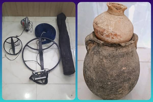 کشف عتیقه‌های پنج هزار ساله و دستگاه گنج‌یاب قاچاق در خانه‌ای در داراب