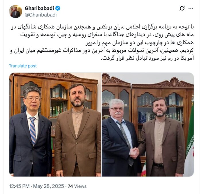 غریب‌آبادی با سفرای روسیه و چین دیدار کرد