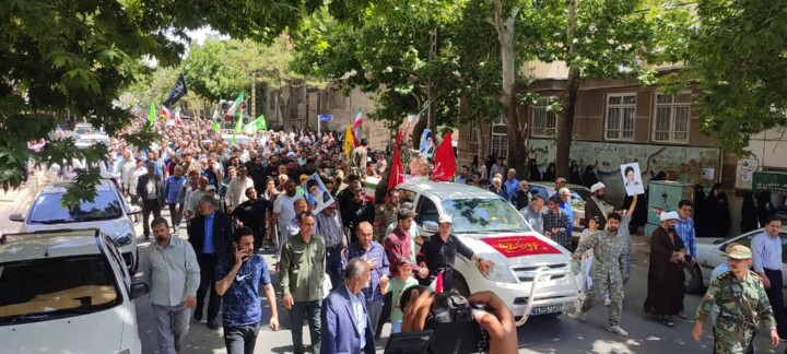 تشییع پیکر شهدای تجاوز رژیم صهیونیستی در تویسرکان با حضور باشکوه مردم