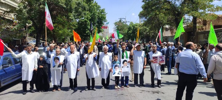 تشییع پیکر شهدای تجاوز رژیم صهیونیستی در تویسرکان با حضور باشکوه مردم