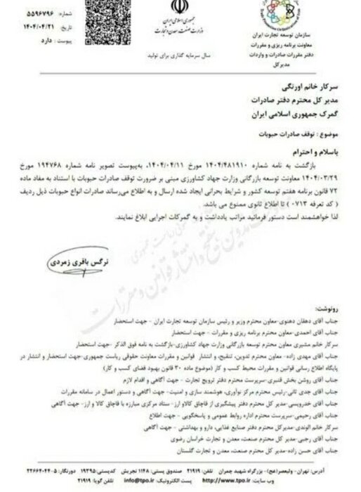 صادرات حبوبات ممنوع شد