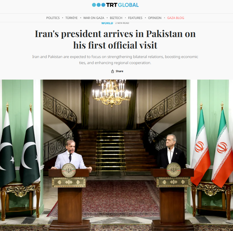 از تجارت تا حمایت هستهای؛ بازتاب سفر پزشکیان به پاکستان در رسانههای انگلیسیزبان