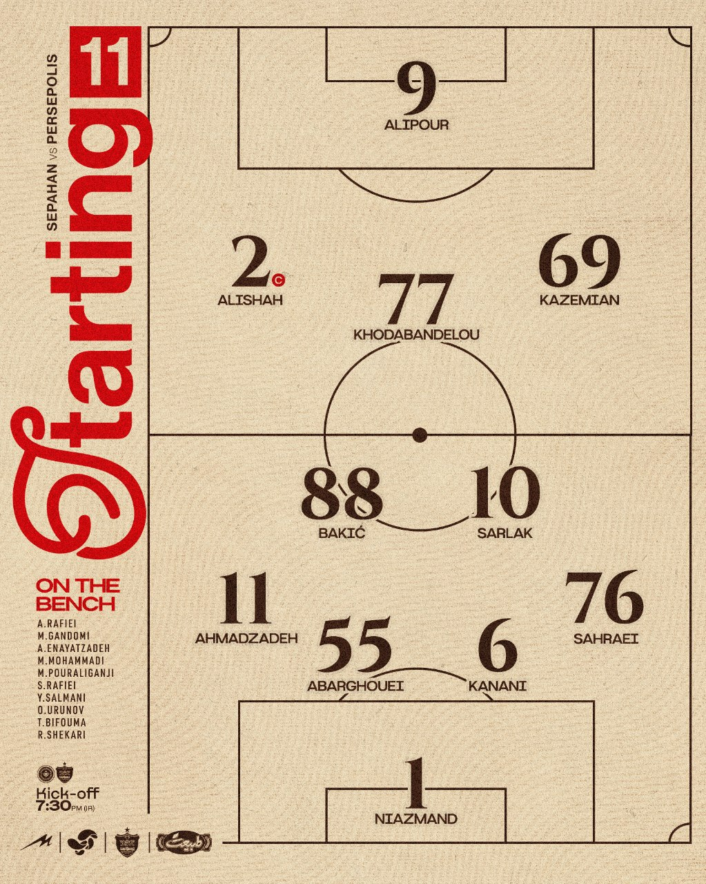 رونمایی از ترکیب پرسپولیس و سپاهان؛ اولین حضور نیازمند مقابل تیم سابق