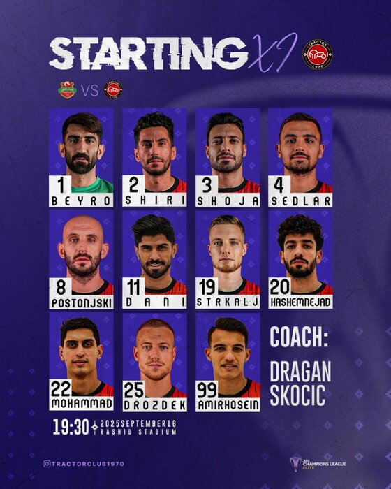 رونمایی از ترکیب آسیایی تراکتور؛ بازگشت بیرانوند به قفس توری