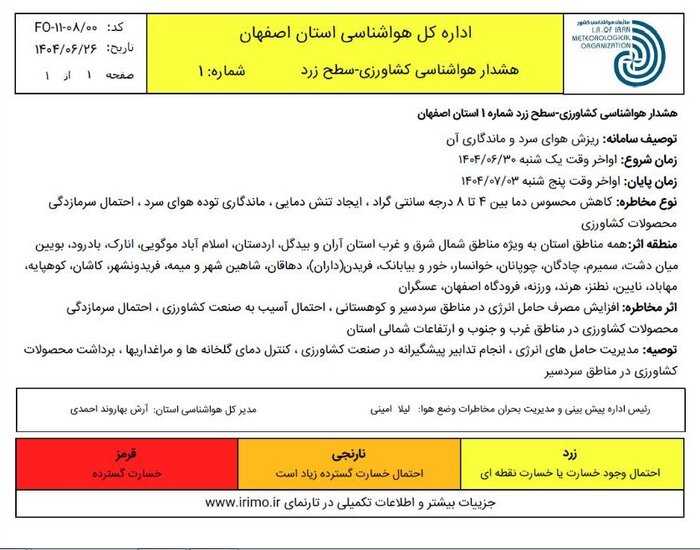 کاهش محسوس دمای هوای اصفهان تا اواخر هفته