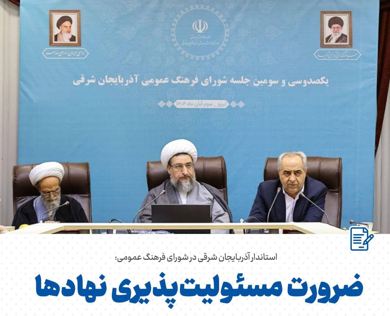 تاکید استاندار آذربایجان شرقی بر لزوم مسئولیتپذیری نهادها در شورای فرهنگ عمومی