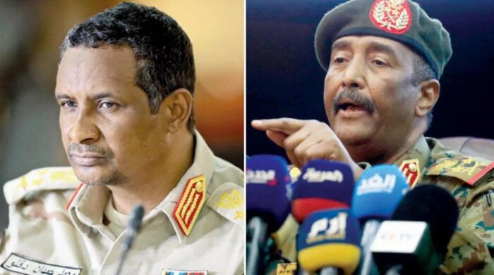 از راست: البرهان و حمیدتی فرمانده شورشیان