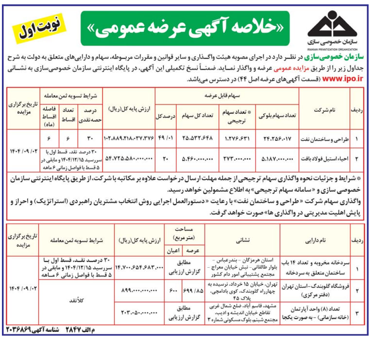 دو شرکت دولتی فولادی و نفتی از طریق مزایده عرضه میشوند