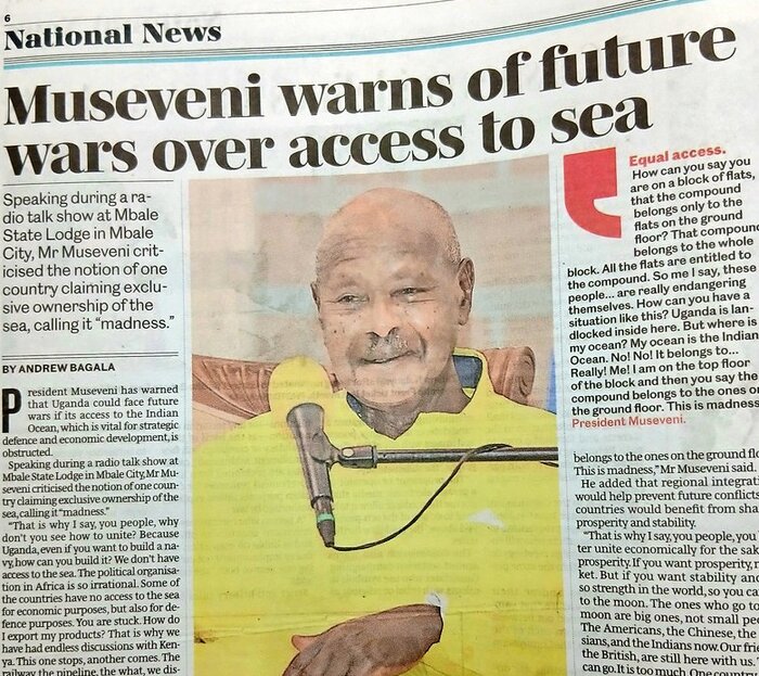 هشدار رئیس جمهوری اوگاندا درباره جنگ‌های آینده بر سر دسترسی به دریا
