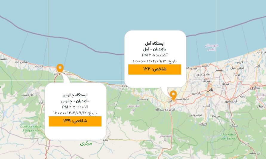 آلودگی هوای مازندران با باران هم کم نشد؛ وضعیت ناسالم برای گروه‌های حساس