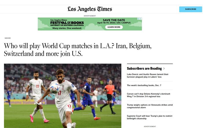 گزارش لس‌آنجلس تایمز از تیم ملی فوتبال؛ حضور هیجان‌انگیز ایران در شهری که غریبه نیست!