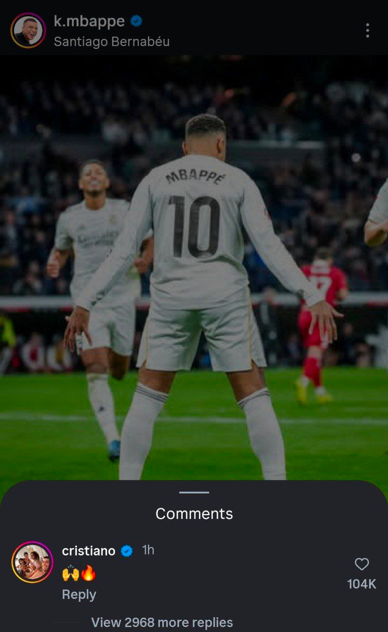 واکنش رونالدو به رکوردشکنی امباپه